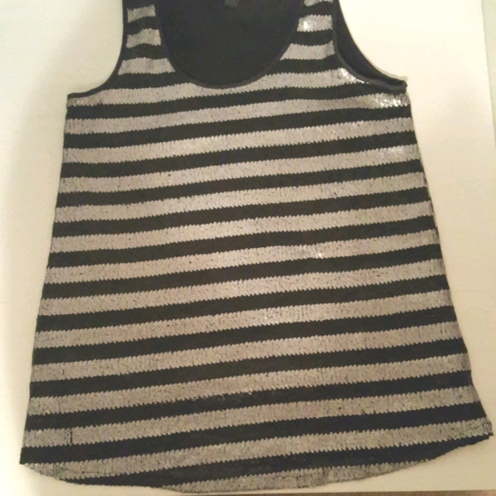 Twentyone Black Silver Striped Sequined Tank Too
